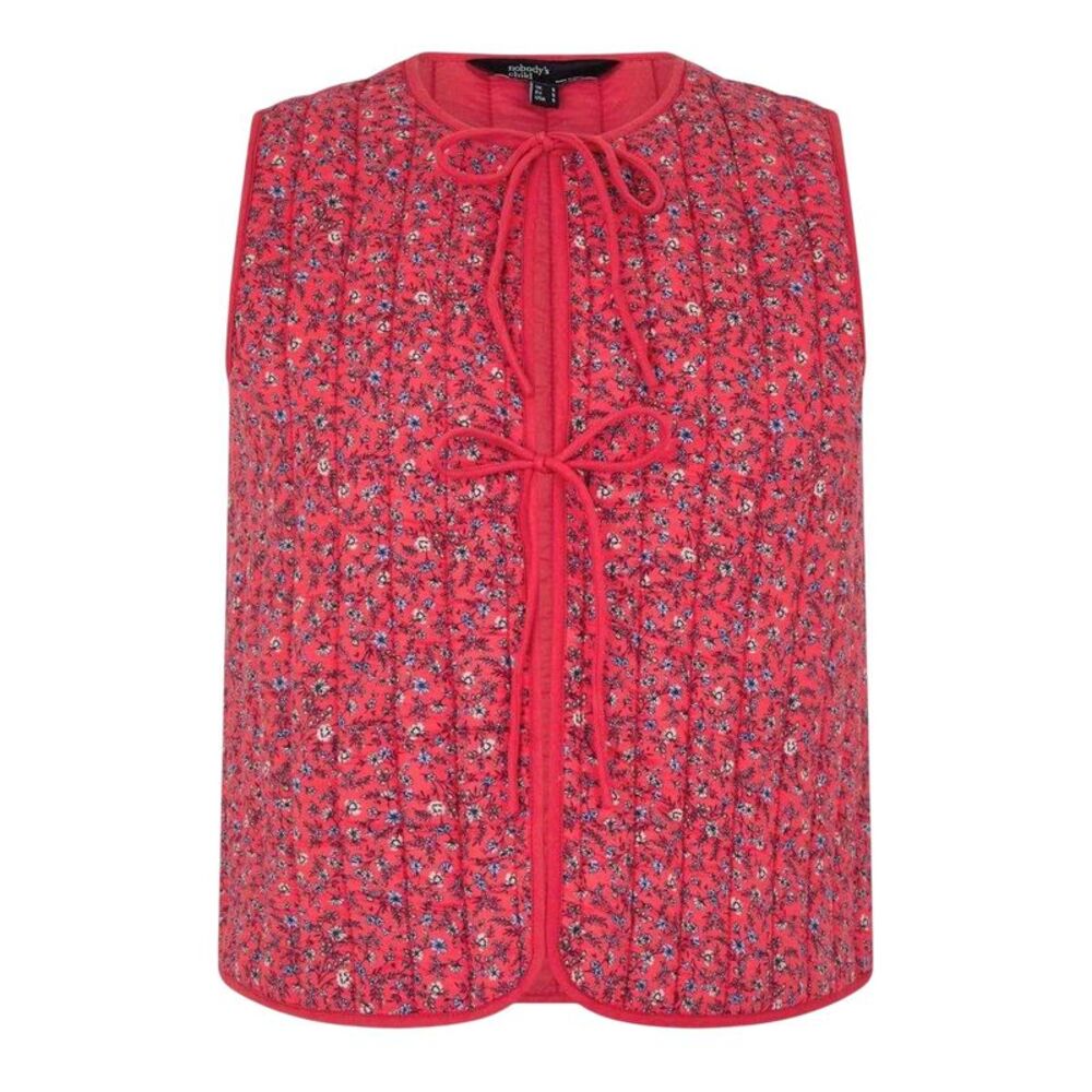 Nobody�'s Child Womens/Ladies Floral Pattern Quilted Front Tie Vest / Red